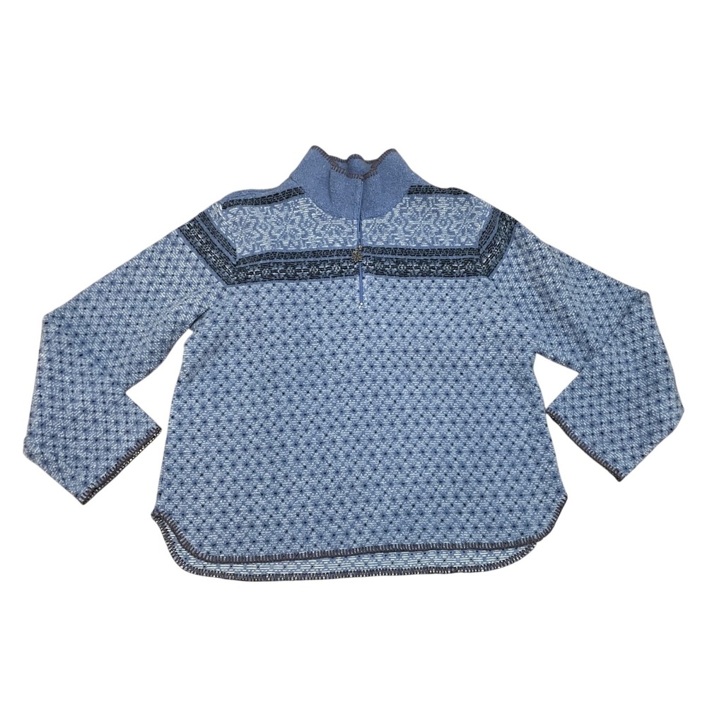 Coldwater Creek Lg Blue Nordic Snowflake Fair Isle Quarter Zip Fleece Pullover